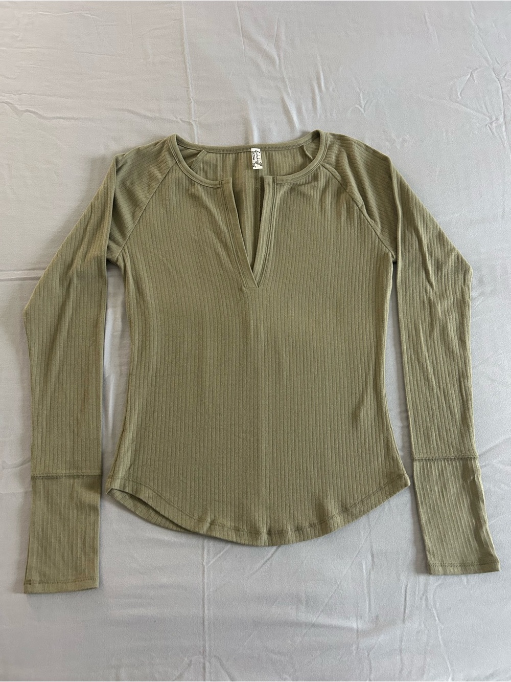 Free People Olive Green Ribbed Long Sleeve Tee